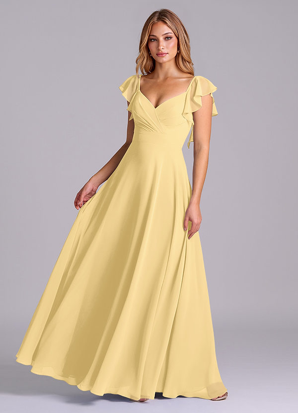 Azazie Leilani Bridesmaid Dresses Butter A-Line Pleated Chiffon Dress image1