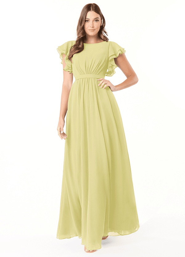 Azazie Daphne Modest Bridesmaid Dresses A-Line Ruffled Chiffon Floor-Length Dress image1