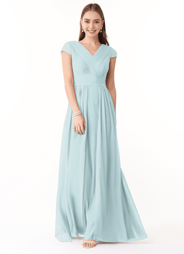 Azazie Organa Robes Demoiselle d'honneur Robe Trapèze en Mousseline de soie Plissée Brume image1