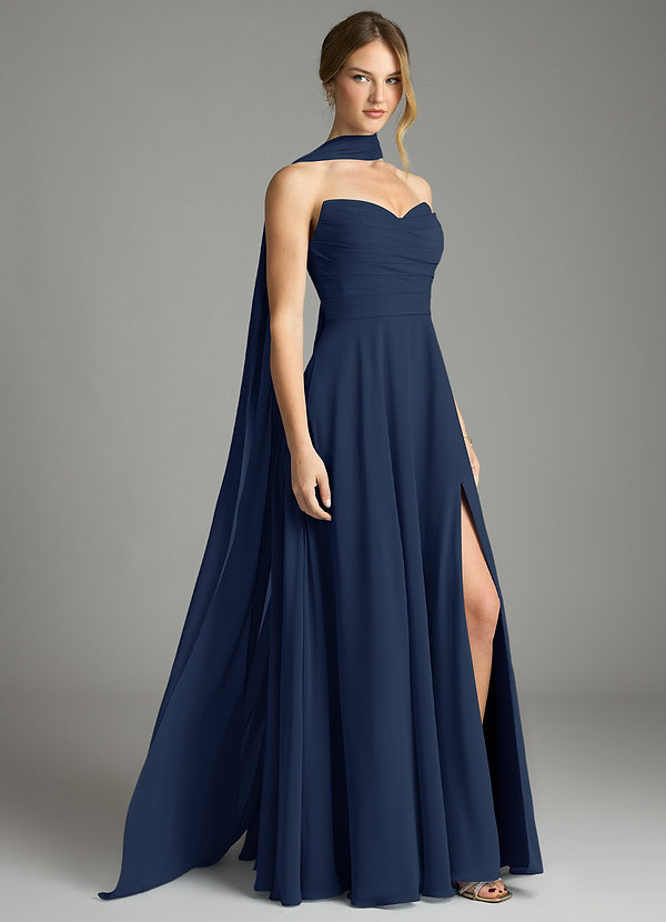 Azazie Ayla Abiti da Damigella Abito A-Line in Chiffon Scollo a Cuore Marino Scuro image1