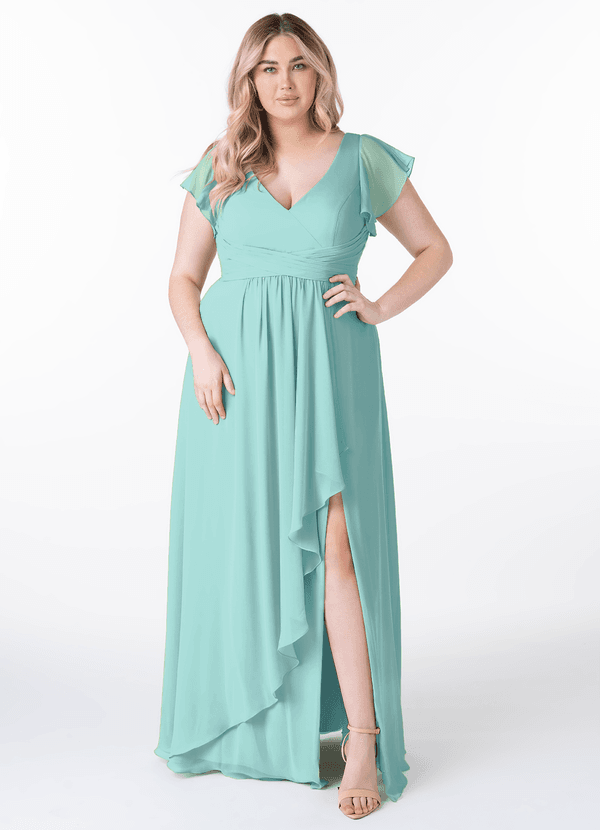 Azazie Omari Bridesmaid Dresses Aqua A-Line Chiffon Dress image1