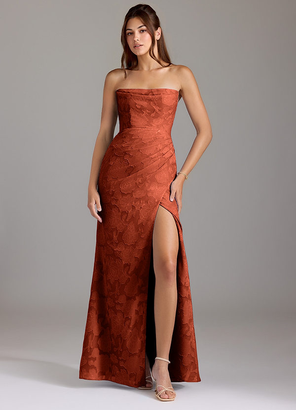 Azazie Leonis Vestidos de dama de honor Vestido Castaño de Devorado Floral de Corte Recto Convertible con Palabra de honor image1