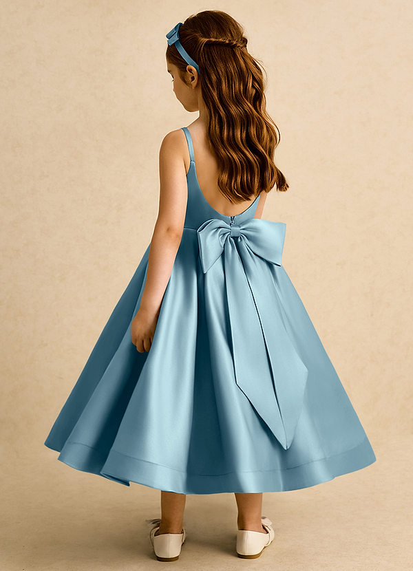 Azazie Babs Flower Girl Dresses Moody Blue Ball-Gown Pleated Matte Satin Dress image1