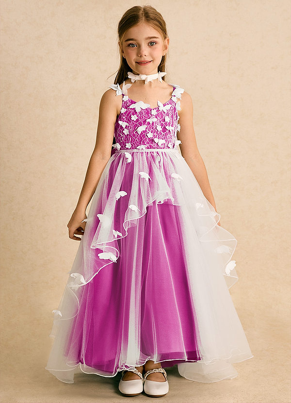 Azazie Darlina Flower Girl Dresses Ivory Fuchsia Ball-Gown Lace Tulle Dress image1