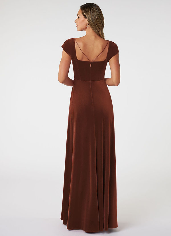 Azazie Gabi Bridesmaid Dresses Terracotta Flowy Side Slit Velvet Dress image1