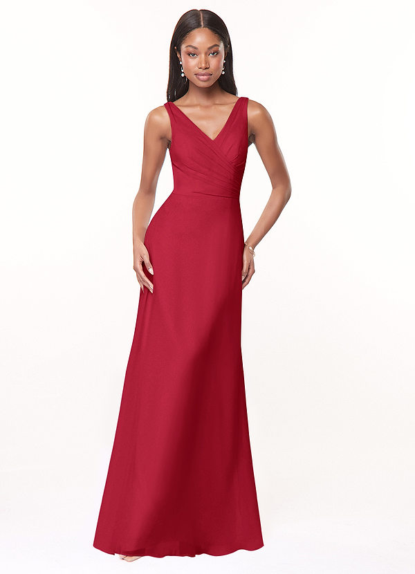 Azazie Nala Bridesmaid Dresses Scarlet A-Line Pleated Chiffon Dress image1