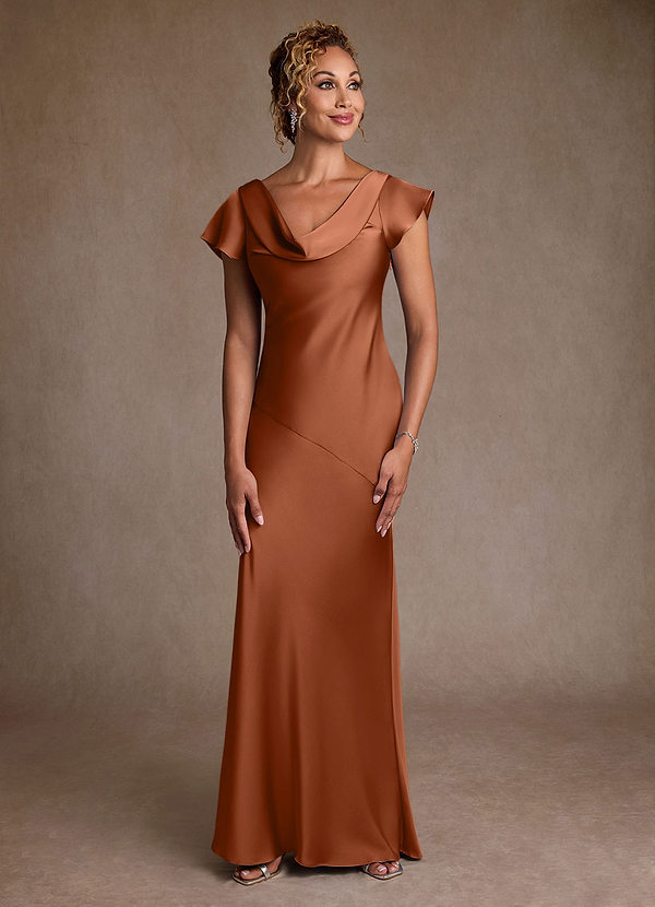 Azazie Shelby Mother of the Brides Dresses Copper Mermaid Pleated Stretch Satin Dress image1