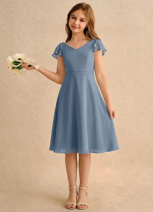 Azazie Narin Girls Formal Kukkaistyttöjen mekot A-linja hihoilla Sifonki Polvipituinen Pukeutua image1