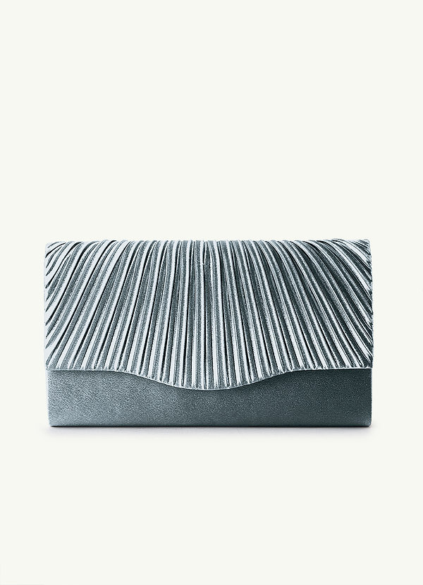 front Matching Color Pleated Metallic Satin Envelope Clutch