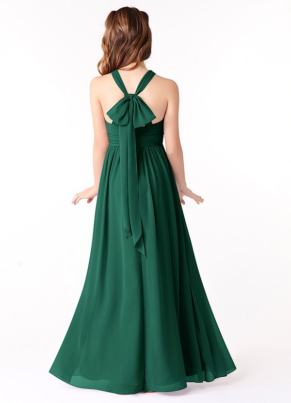 Azazie Jaylah Junior Emerald A-Line Ruched Chiffon Dress image1