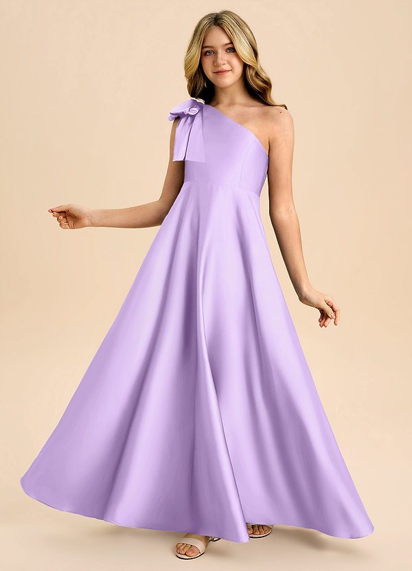 Azazie Penguin Junior Abito A-Line in Raso Elasticizzato Fiocco Lilla image1