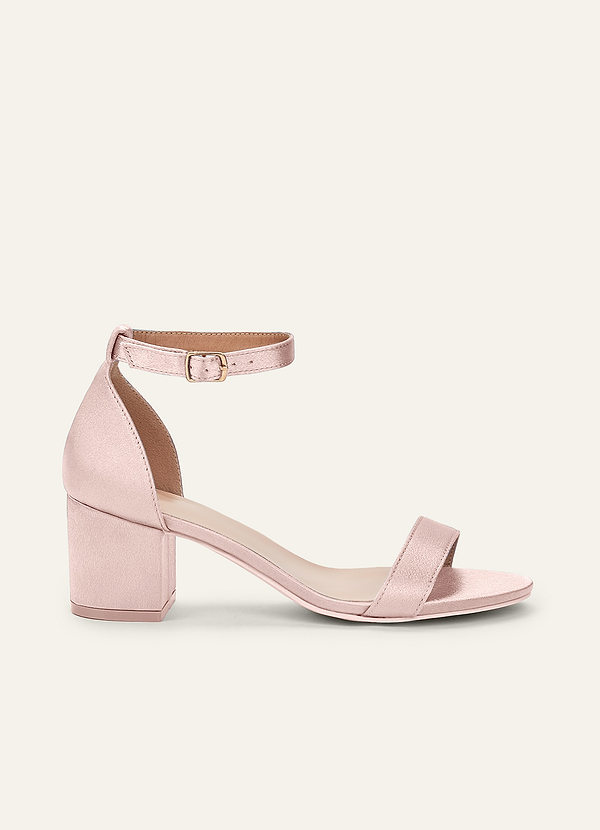front Matching Color Metallic Satin One Strap Buckle Block Heel Sandals