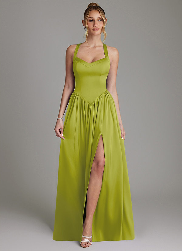 Azazie Francis Bridesmaid Dresses Lemongrass A-Line Corset Stretch Satin Dress image1