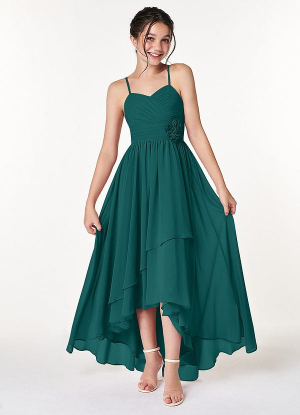 Azazie Catalina Junior Peacock A-Line Ruched Chiffon Dress image1