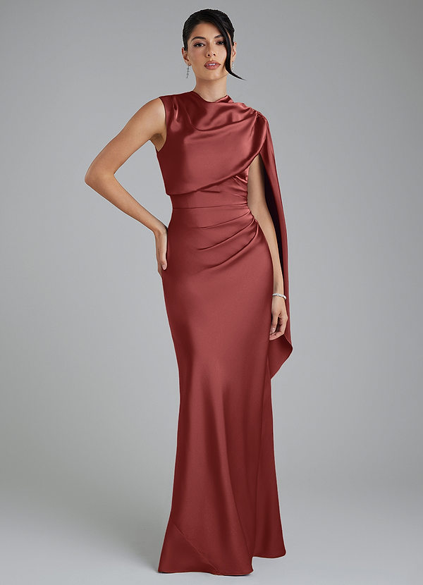 Azazie Taj Bridesmaid Dresses Terracotta Mermaid Corset Stretch Satin Dress image1