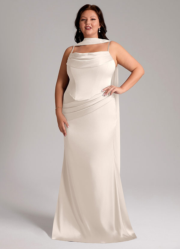 Azazie Sorrel Bridesmaid Dresses White Alabaster Mermaid Strapless Stretch Satin Convertible Dress image1