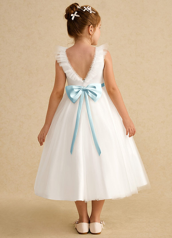Azazie Amber Abiti da Ragazza di Fiori Abito A-Line in Tulle Fiocco Avorio Vetro Di Mare image1