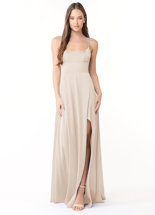 Azazie Halsey Bridesmaid Dresses Sheath Side Slit Stretch Satin Floor-Length Dress image1