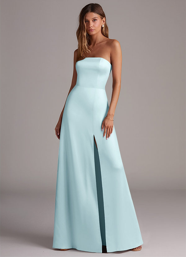 Azazie Wren Vestidos Dama de Honor Vestido de Azul Nube de Satén Elástico de Corte en A Convertible con Sin tirantes image1