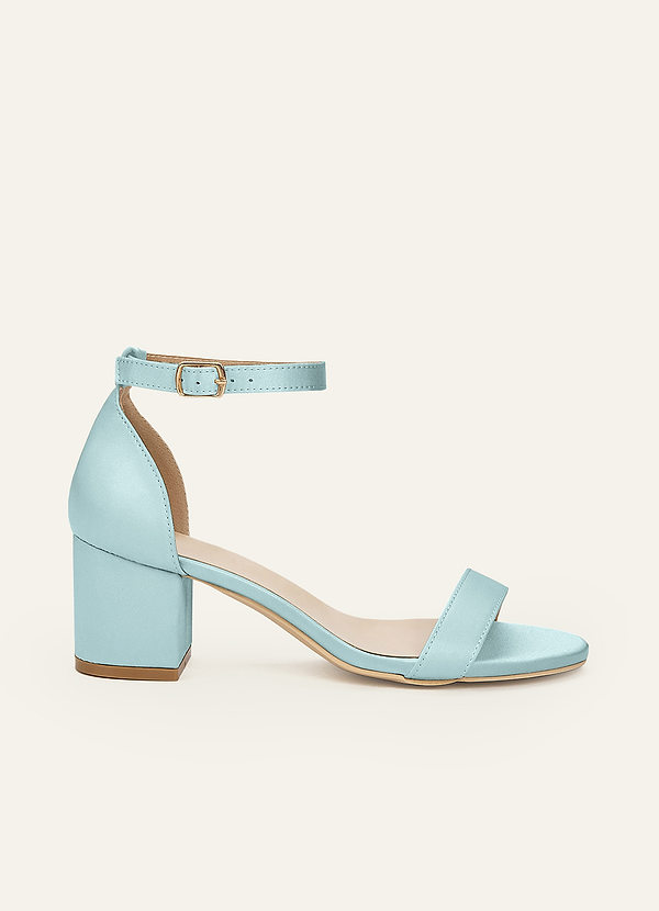 front Matching Color Matte Satin One Strap Buckle Block Heel Sandals