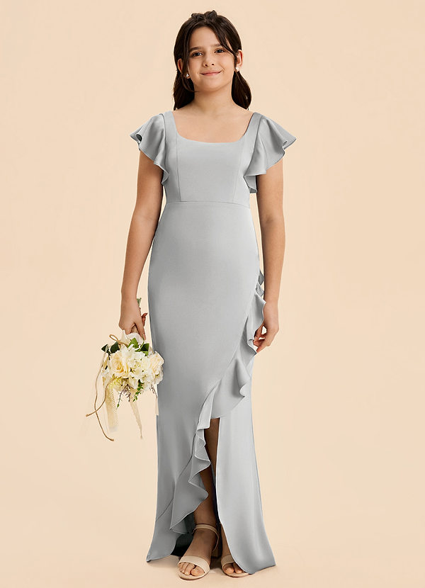 Azazie Demi Junior Meerjungfrau-Linie Schleifen Stretch-Satin Kleid Silber image1