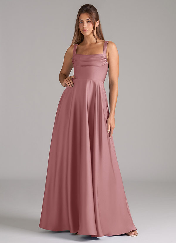 Azazie Shaude Bridesmaid Dresses Dusty Rose A-Line Pleated Stretch Satin Dress image1