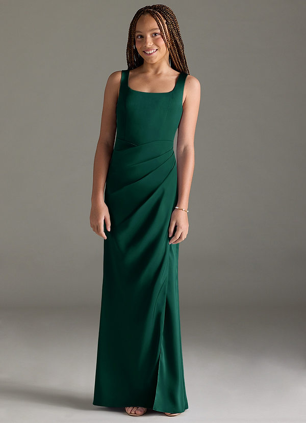 Azazie Mero Junior Emerald Mermaid Pleated Stretch Satin Dress image1