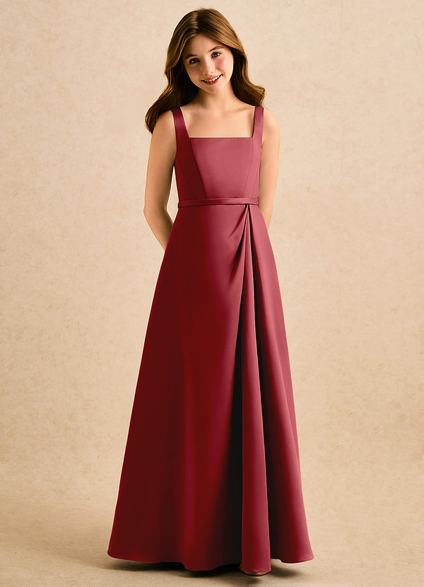 Azazie Emiko Girls Formal Abiti da Damigella Bambina Abito A-Line in Raso Opaco Plissettato Melograno image1