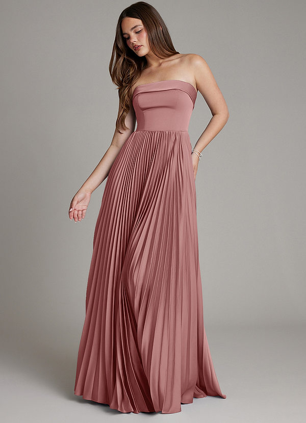 Azazie Mariana Bridesmaid Dresses Dusty Rose A-Line Pleated Stretch Satin Dress image1