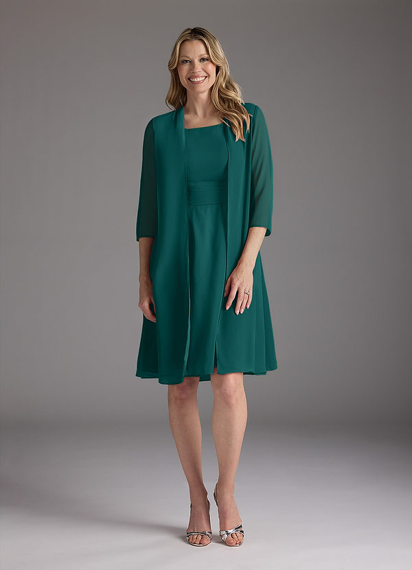 Azazie Shirley Robe Mère de la Mariée & du Marié Robe Trapèze en Mousseline de soie Plissé Scoop Paon image1