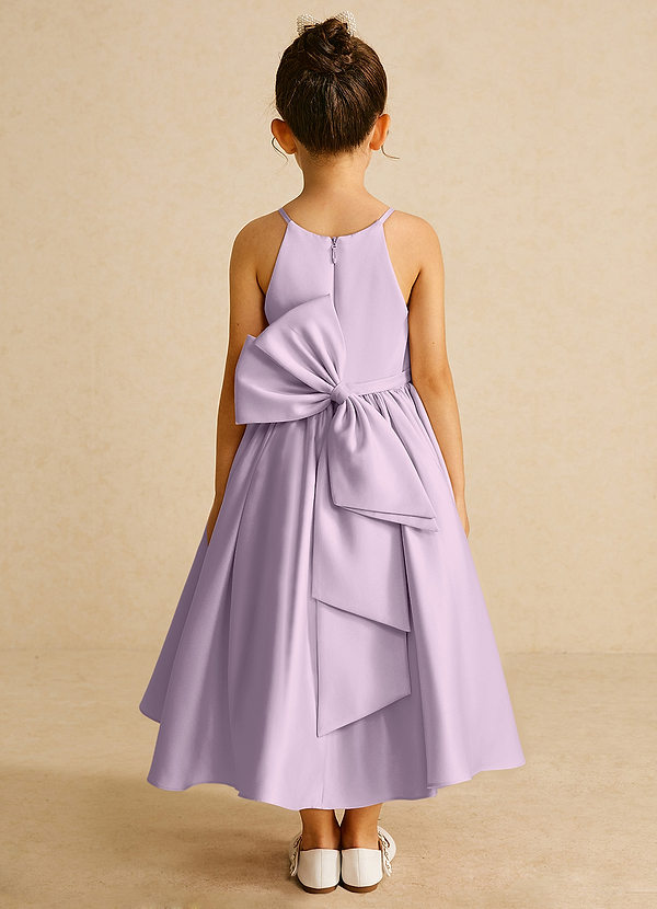 Azazie Sunray Flower Girl Dresses Frosted Lilac A-Line Spaghetti Strap Matte Satin Dress image1