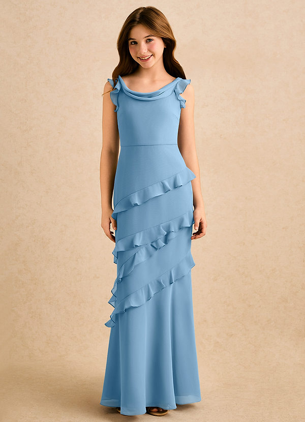 Azazie Aria Girls Formal Sukienki dla dziewczynek sypiących kwiaty Syrena Marszczony Szyfon Długość podłogi Sukienka image1