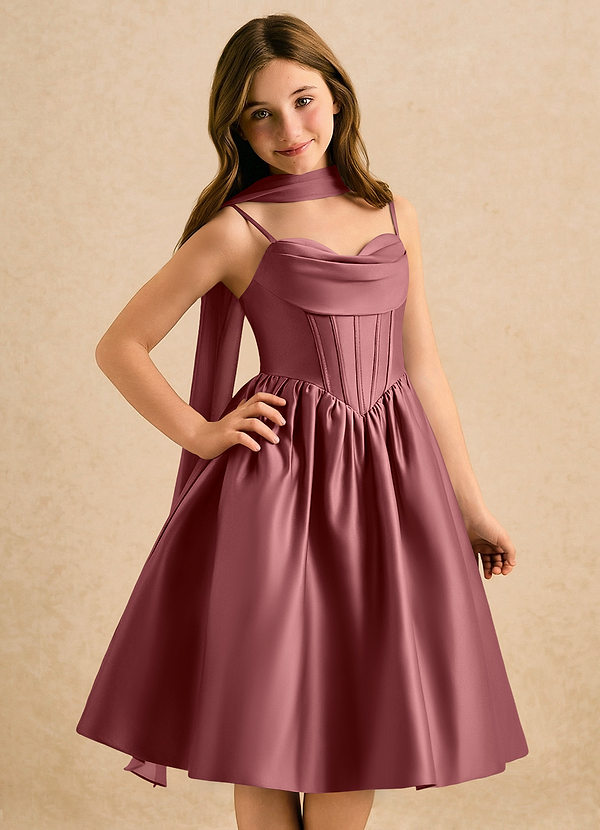 Azazie Shona Girls Formal Bloemenmeisjes Jurken A-Lijn Jurk van Mat Satijn Sweetheart Halslijn Amethist image1