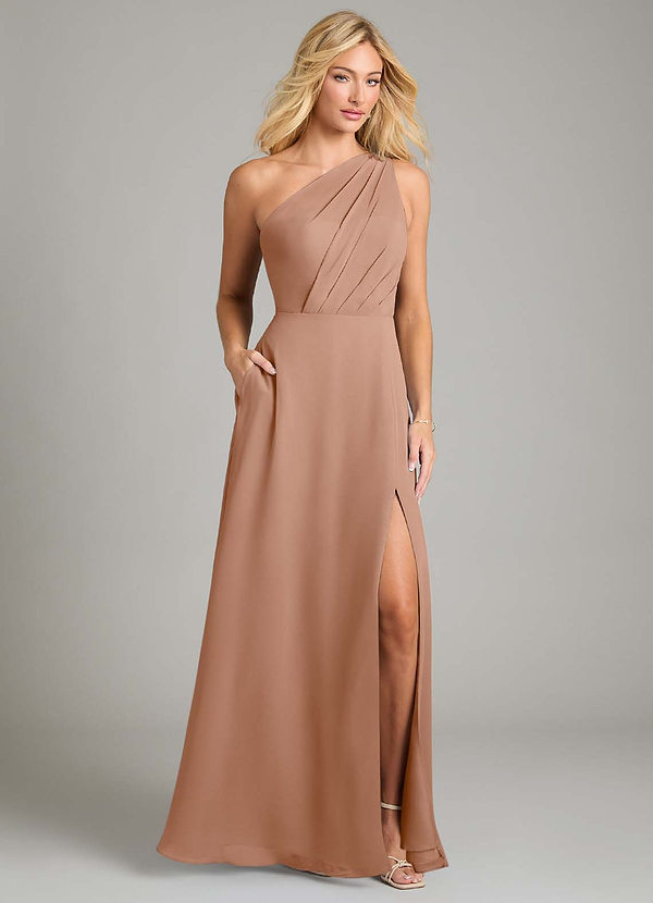 Azazie Phaedra Bruidsmeisjes Jurken Jurk van Chiffon met A-Lijn One-Shoulder Champagne Roos image1