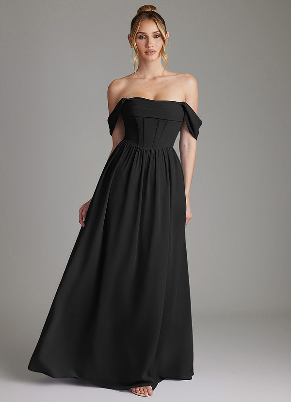 Azazie Caterina Bridesmaid Dresses Black A-Line Corset Chiffon Dress image1