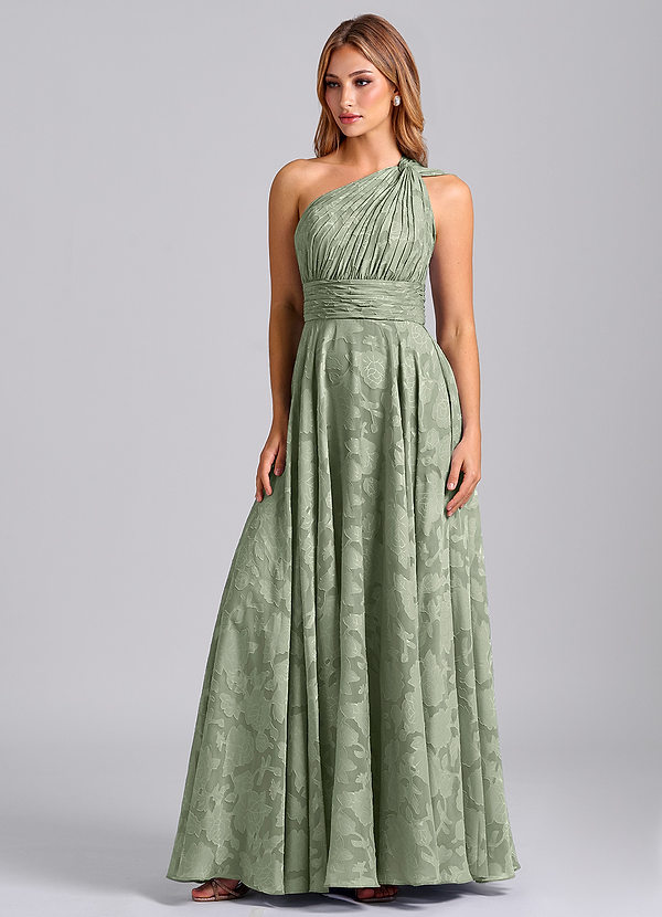 Azazie Charlize Brautjungfernkleider A-Linie One-Shoulder Blumen-Burnout Kleid Agave image1
