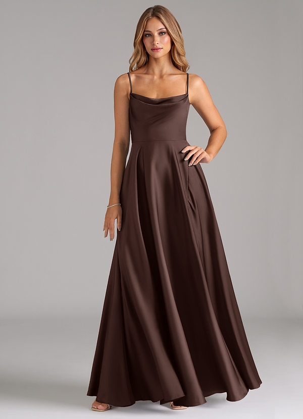 Azazie Elle Bridesmaid Dresses Ganache A-Line Pleated Stretch Satin Dress image1