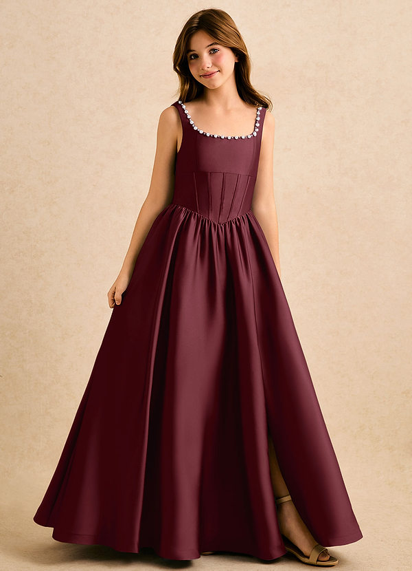 Azazie Enid Girls Formal Sukienki dla dziewczynek sypiących kwiaty Linia A Zroszony Satyna elastyczna Długość podłogi Sukienka image1