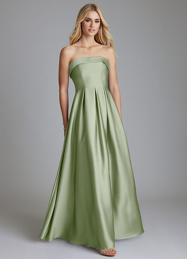 Azazie Lucienne Bridesmaid Dresses Dusty Sage A-Line Strapless Stretch Satin Convertible Dress image1