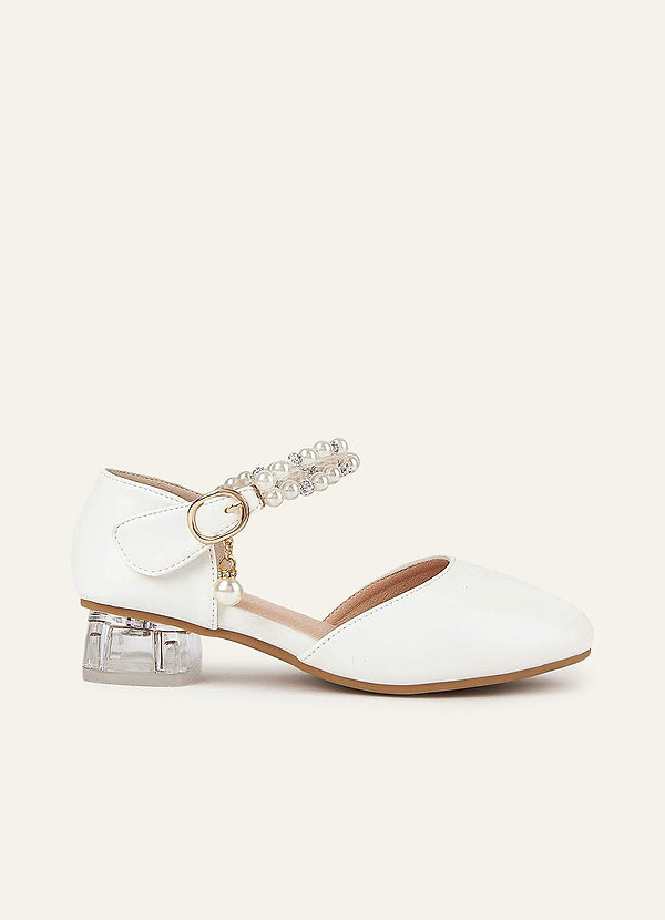front Pearl Strap Girl's Block Heels