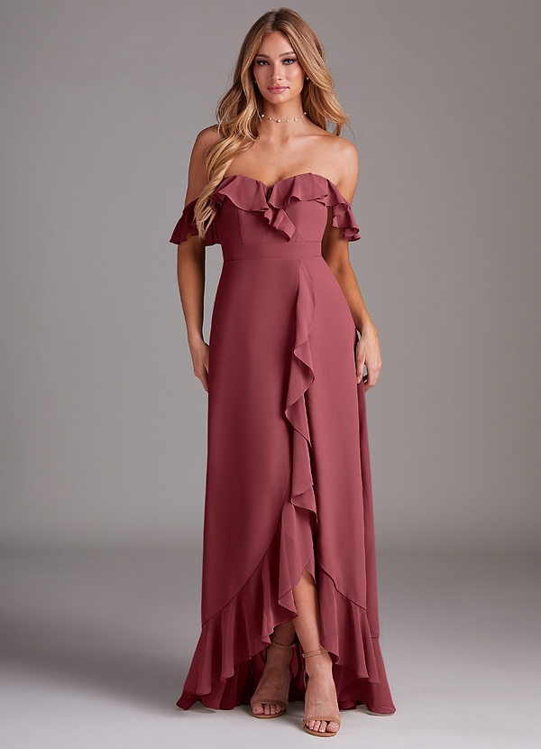 Azazie Lyra Brautjungfernkleider Wandelbar A-Linie Cabrio Chiffon Kleid Merlot image1