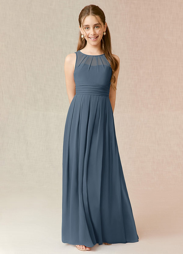 Azazie Bibiane Junior Neptune A-Line Pleated Chiffon Dress image1