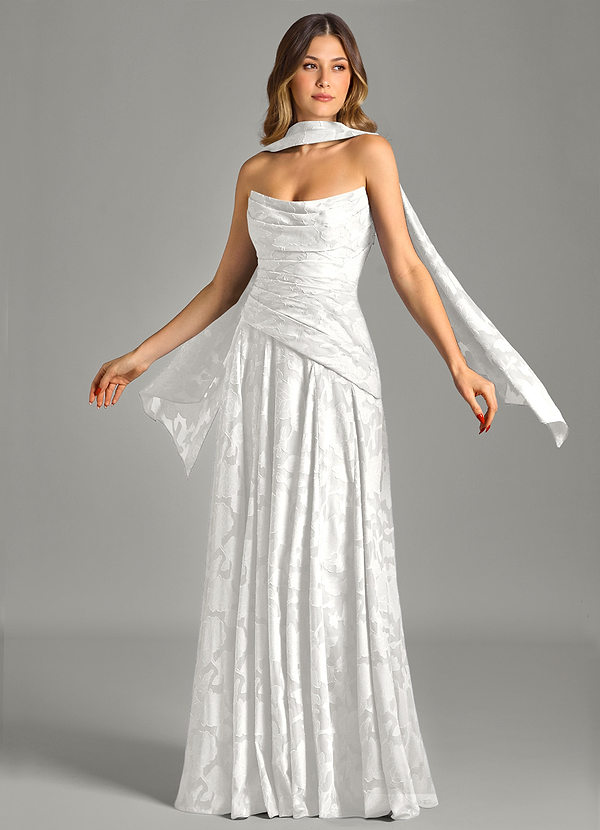Azazie Gabriela Vestidos de dama de honor Vestido de Blanco de Devorado Floral de Línea A con Sin tirantes image1