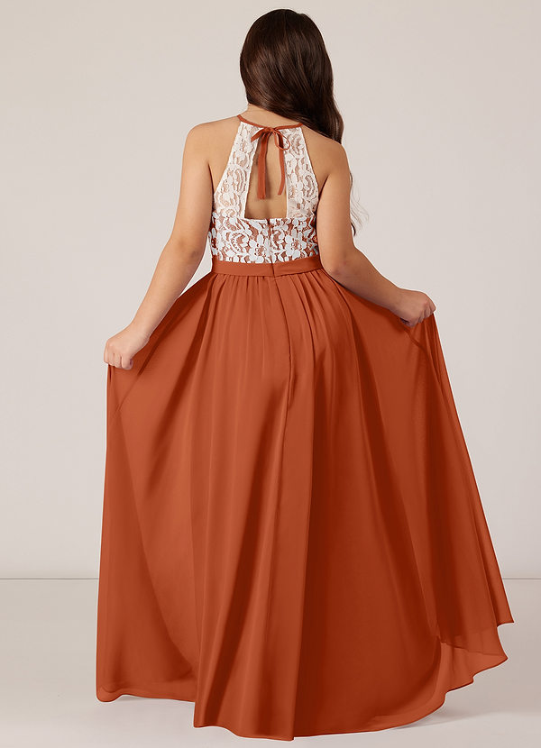 Azazie Fahari Junior Burnt Orange A-Line Lace Chiffon Dress image1