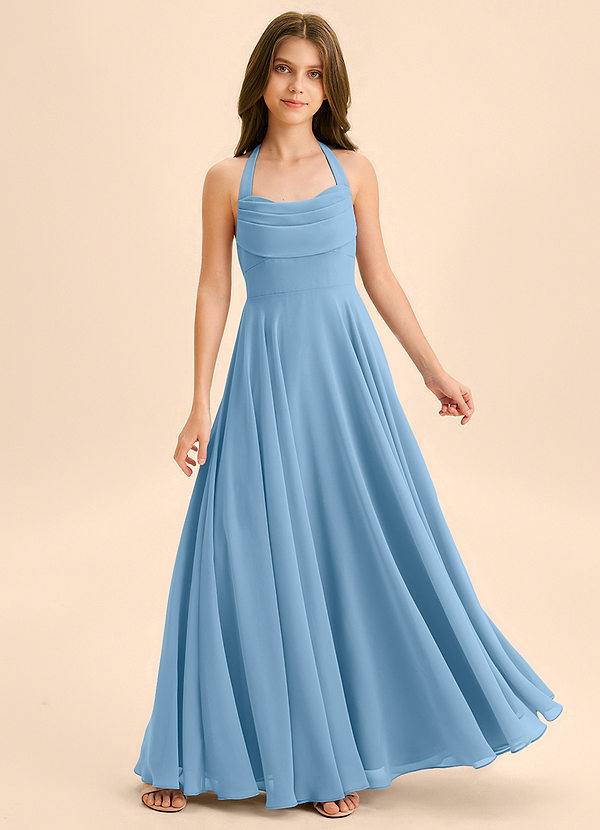 Azazie Kady Junior A-Linie Herzausschnitt Chiffon Kleid Stahlblau image1