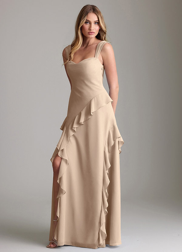 Azazie Sloane Bridesmaid Dresses Taupe A-Line Sweetheart Neckline Chiffon Dress image1