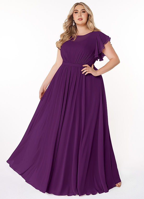 Azazie Daphne Modest Bridesmaid Dresses A-Line Ruffled Chiffon Floor-Length Dress image1