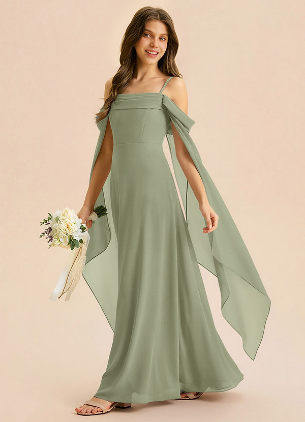 Azazie Moana Junior Pistachio A-Line Pleated Chiffon Dress image1