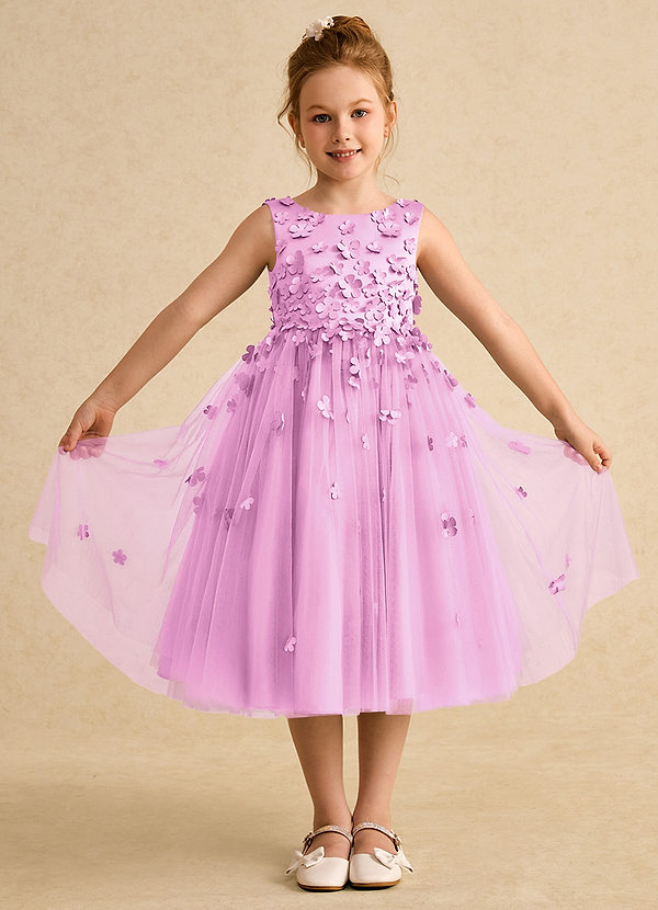 Azazie Lana Flower Girl Dresses Candy Pink A-Line Sleeveless Matte Satin Dress image1