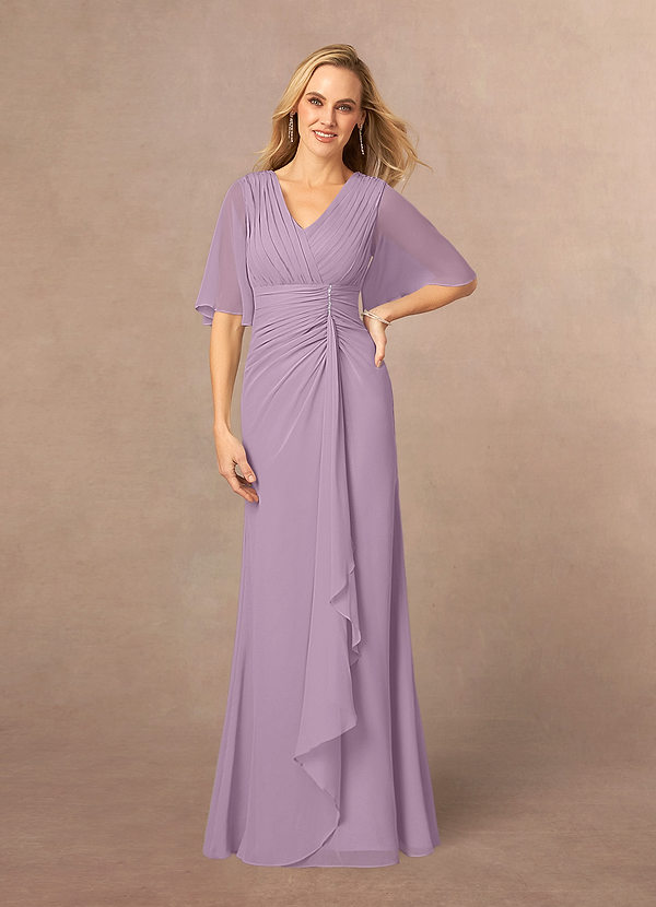 Azazie Carson Mother of the Brides Dresses Wisteria A-Line V-Neck Lace Chiffon Dress image1